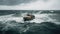 Fishing boat in stormy sea, panoramic view. Generative AI