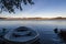 Fishing boat at sunrise at Inari lake, Finland