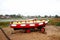 Fishing boat on transport trolley scene.