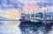 The fishing boat in watercolor painting