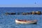 Fishing boat - Zakynthos Island, landmark attraction in Greece. Ionian Sea. Seascape