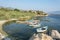 Fishing boats along the shore of Lake Bafa in Turkey