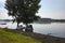 Fishing boats anchored on Danube river