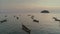 Fishing boats in the bay, schooner, sea, thai, thailand, yacht, sunset, beach, ship, drone flight 4k