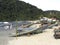 Fishing boats on the beach of Pereque in Guaruja in Sao Paulo