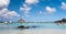 Fishing boats on the blue water at Grand Baie in Mauritius