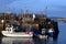 Fishing boats with crab nets at Brixham harbour