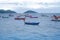 Fishing boats Float on the sea on a beautiful blue sky