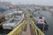 Fishing boats in foggy harbor of Saint Bride`s