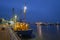 Fishing boats in the harbor from Lauwersoog in Netherlands at night