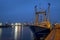 Fishing boats in the harbor from Lauwersoog in Netherlands at night