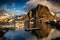 Fishing boats in the harbor Lofoten, Norway.