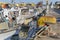 Fishing boats in harbor - yellow rusty bollard