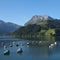 Fishing boats on lake Wagital, Schwyz Canton