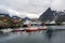 Fishing boats laying in the harbour of Hamnoy in Lofoten, Norway.