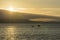 Fishing boats leaving Looe harbour at sunrise, Cornwall, UK