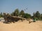 Fishing boats lined along the shore. India, Karnataka