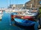 Fishing boats moored in Borgo Marinari harbor. Naples, Italy.