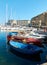Fishing boats moored in Borgo Marinari harbor. Naples, Italy.