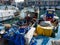 Fishing boats moored in the port of Genoa Genova, Italy