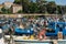 Fishing boats moored at Santa Marinella bay on sunny day