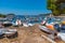 Fishing boats mooring in port of Hvar, Croatia