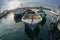 Fishing boats at old Jaffa port. Fisheye photo