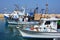 Fishing boats over Mediterranean sea at old Jaffo marina