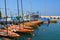 Fishing boats over Mediterranean sea at old Jaffo marina