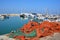 Fishing boats over Mediterranean sea at old Jaffo marina