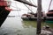 Fishing boats are at the pier at the fishing port in Macau