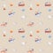 Fishing boats, seagulls, and shells. Watercolor seamless pattern for print, baby fabric.