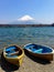 Fishing boats, Shoji Lake, Mount Fuji, Japan