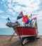 Fishing boats on the shore, pebble beach, wooden boats, fishing