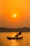 Fishing boats, small boats floating in the sea at sunrise, Concept sea in the morning