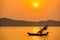 Fishing boats, small boats floating in the sea at sunrise, Concept sea in the morning