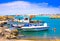 Fishing boats in small harbour, Peloponnese, Greece