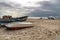 Fishing boats stranded on Aguda beach and Giant waves breaking on the breakwater