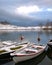 Fishing boats under snow in Finnish gulf