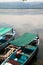 Fishing boats waiting by Ulubat or Uluabat Lake in Bursa, Turkey, June 25 2023