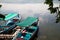 Fishing boats waiting by Ulubat or Uluabat Lake in Bursa, Turkey, June 25 2023