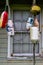 Fishing buoys hung in front of the windows