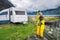 Fishing camp with wooden troll in Eidfjord. Norway, Scandinavia