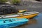 Fishing canoes anchored in the river in Saubara in the state of Bahia