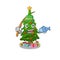 Fishing christmas tree next to cartoon table