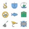 Fishing color icons set