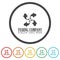 Fishing company icon design logo template. Set icons in color circle buttons