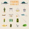 Fishing equipment icon set