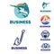 Fishing, Fish and Sail theme logo set. 