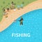 Fishing Fisherman Isometric Composition